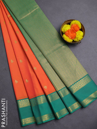 Orange & Green Semi Kanchipram Silk - Buttas