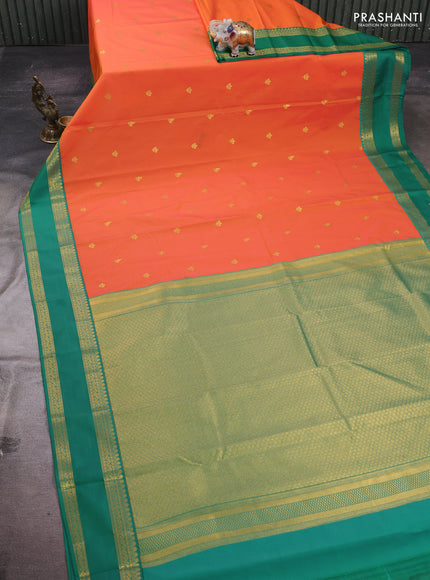 Orange & Green Semi Kanchipram Silk - Buttas