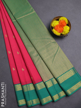 Peach Pink & Teal Green Semi Kanchipram Silk - Buttas