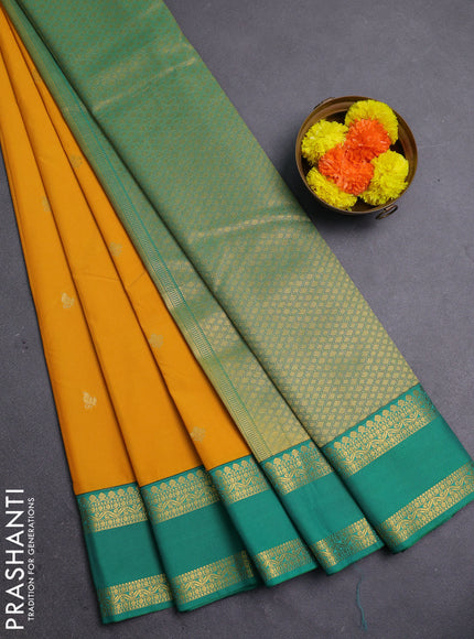 Mustard Yellow & Green Semi Kanchipram Silk - Buttas