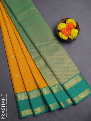 Mustard Yellow & Green Semi Kanchipram Silk - Buttas
