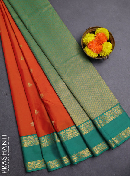 Orange & Teal Green Semi Kanchipram Silk - Buttas