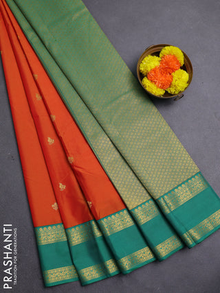 Orange & Teal Green Semi Kanchipram Silk - Buttas