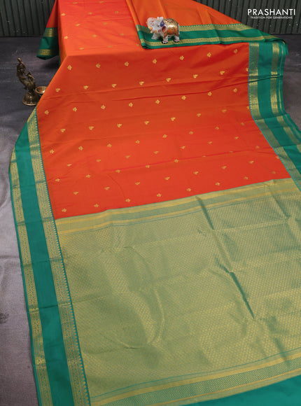 Orange & Teal Green Semi Kanchipram Silk - Buttas