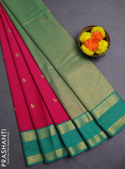 Magenta Pink & Teal Green Semi Kanchipram Silk - Buttas