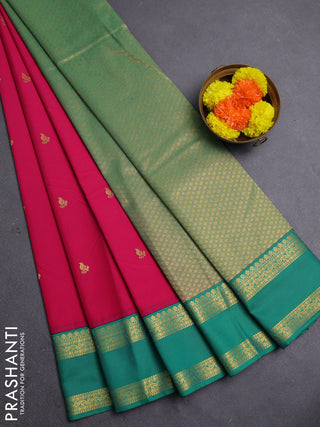 Magenta Pink & Teal Green Semi Kanchipram Silk - Buttas