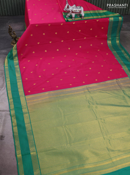 Magenta Pink & Teal Green Semi Kanchipram Silk - Buttas