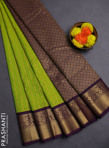 Lime Green & Wine Semi Kanchipram Silk - Self Emboss