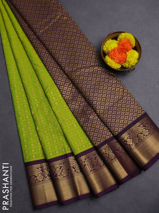 Lime Green & Wine Semi Kanchipram Silk - Self Emboss