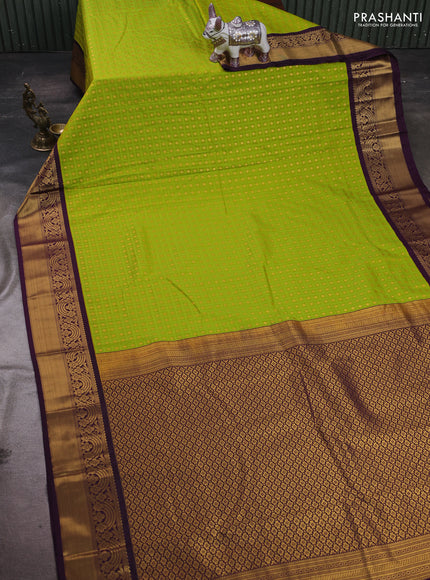Lime Green & Wine Semi Kanchipram Silk - Self Emboss