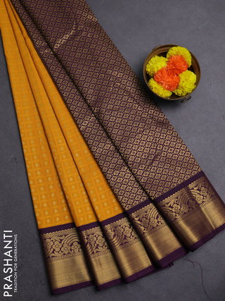 Mango Yellow & Wine  Semi Kanchipram Silk - Self Emboss