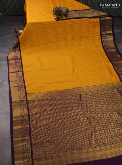 Mango Yellow & Wine  Semi Kanchipram Silk - Self Emboss