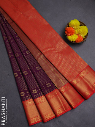 Wine & Red Semi Kanchipram Silk - Checks