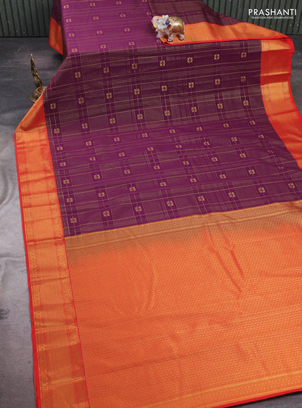 Wine & Red Semi Kanchipram Silk - Checks