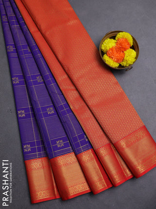 Violet & Red Semi Kanchipram Silk - Checks