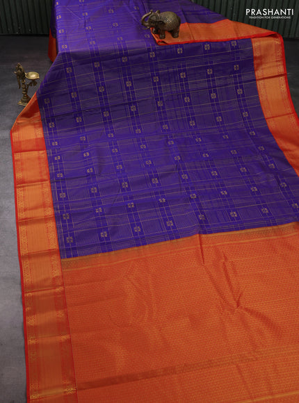 Violet & Red Semi Kanchipram Silk - Checks