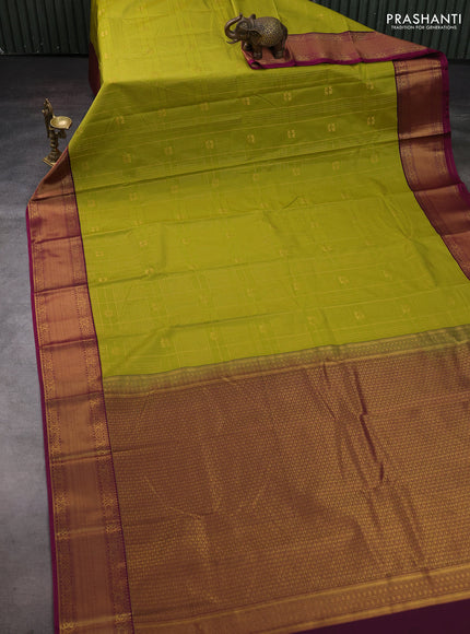 Mustard Green & Magenta Pink Semi Kanchipram Silk - Checks