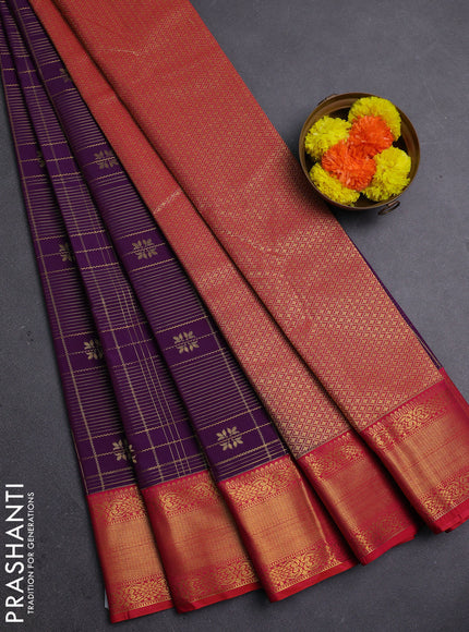 Purple & Red Semi Kanchipram Silk - Checks