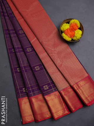 Purple & Red Semi Kanchipram Silk - Checks