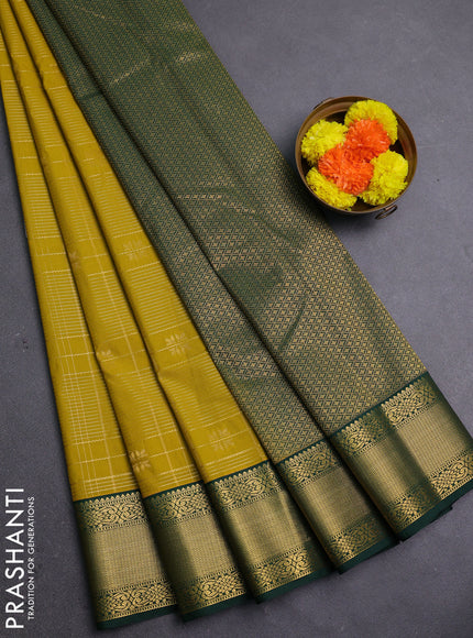 Mustard Yellow & Green Semi Kanchipram Silk - Checks