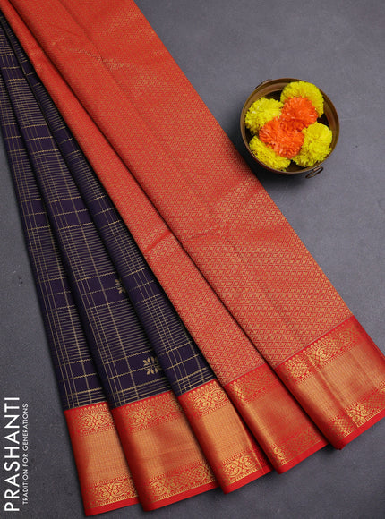 Violet & Red Semi Kanchipram Silk - Checks