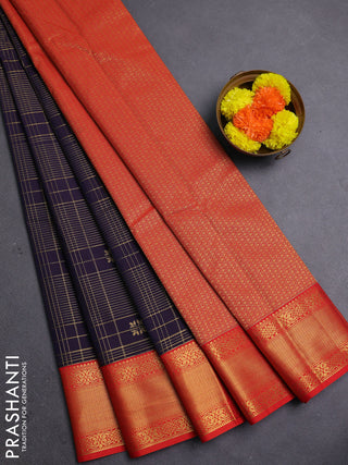 Violet & Red Semi Kanchipram Silk - Checks