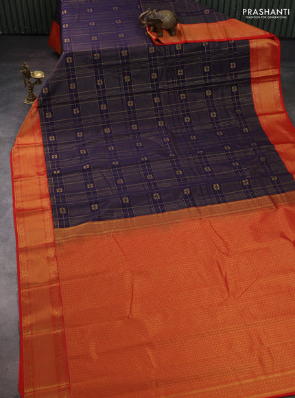 Violet & Red Semi Kanchipram Silk - Checks
