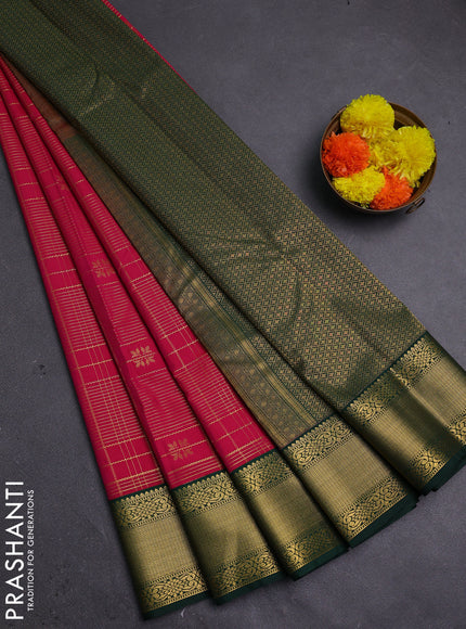 Pink & Green Semi Kanchipram Silk - Checks