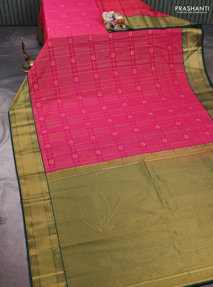 Pink & Green Semi Kanchipram Silk - Checks