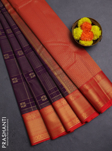Wine & Red Semi Kanchipram Silk - Checks