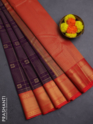 Wine & Red Semi Kanchipram Silk - Checks