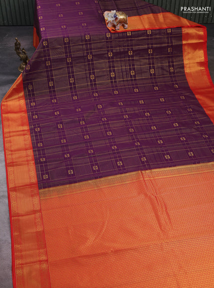 Wine & Red Semi Kanchipram Silk - Checks
