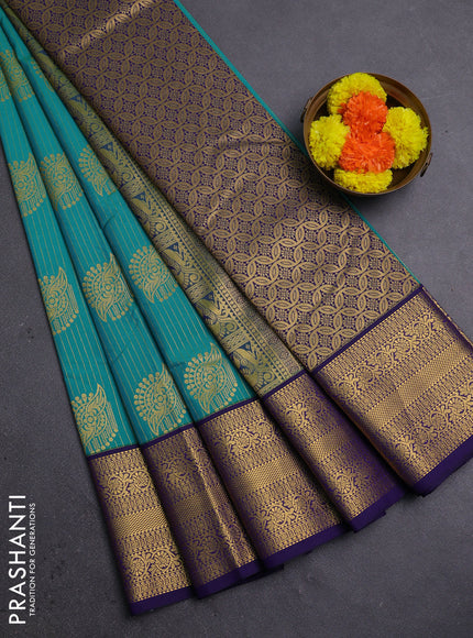 Teal Green & Navy Blue Semi Kanchipram Silk - Buttas