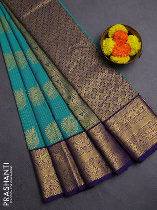 Teal Green & Navy Blue Semi Kanchipram Silk - Buttas