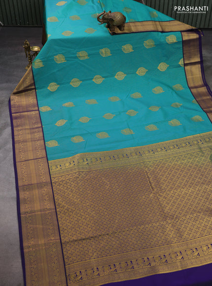 Teal Green & Navy Blue Semi Kanchipram Silk - Buttas