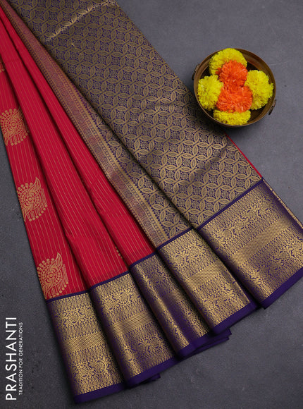 Pink & Navy Blue Semi Kanchipram Silk - Buttas