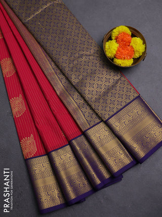 Pink & Navy Blue Semi Kanchipram Silk - Buttas