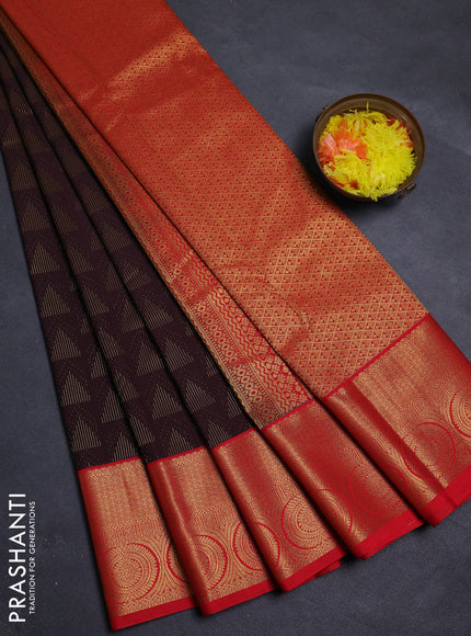 Coffee Brown & Red Semi Kanchipram Silk - Buttas