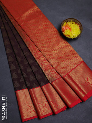 Coffee Brown & Red Semi Kanchipram Silk - Buttas
