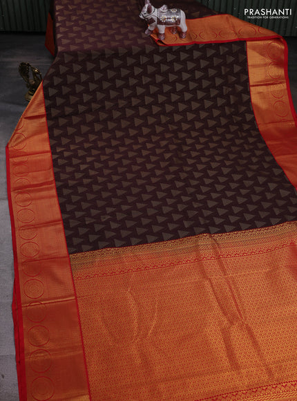 Coffee Brown & Red Semi Kanchipram Silk - Buttas