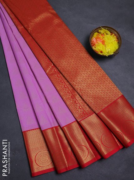Lavender & Red Semi Kanchipram Silk - Buttas