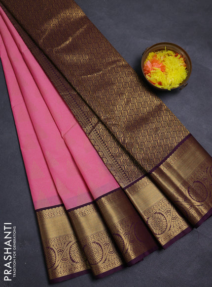 Pink & Wine  Semi Kanchipram Silk - Buttas