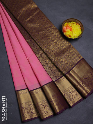 Pink & Wine  Semi Kanchipram Silk - Buttas