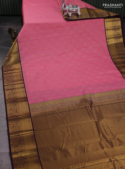 Pink & Wine  Semi Kanchipram Silk - Buttas
