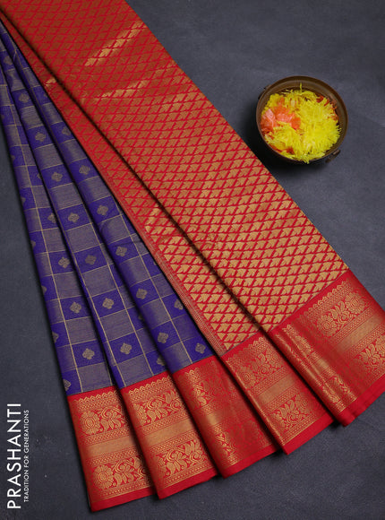 Blue & Red Semi Kanchipram Silk - Checks
