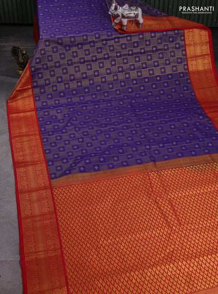 Blue & Red Semi Kanchipram Silk - Checks