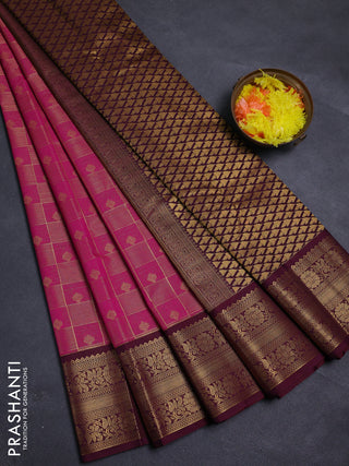 Pink & Wine  Semi Kanchipram Silk - Checks