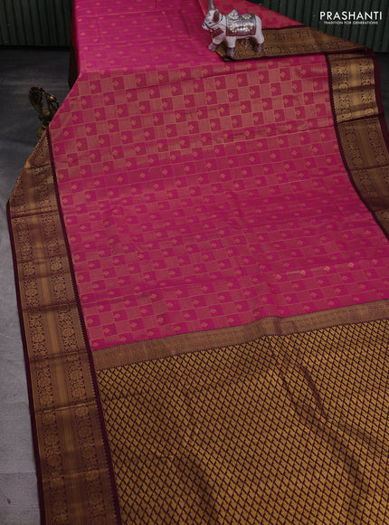 Pink & Wine  Semi Kanchipram Silk - Checks