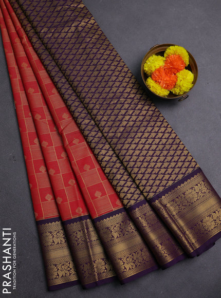 Red & Purple Semi Kanchipram Silk - Checks