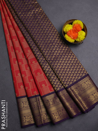 Red & Purple Semi Kanchipram Silk - Checks